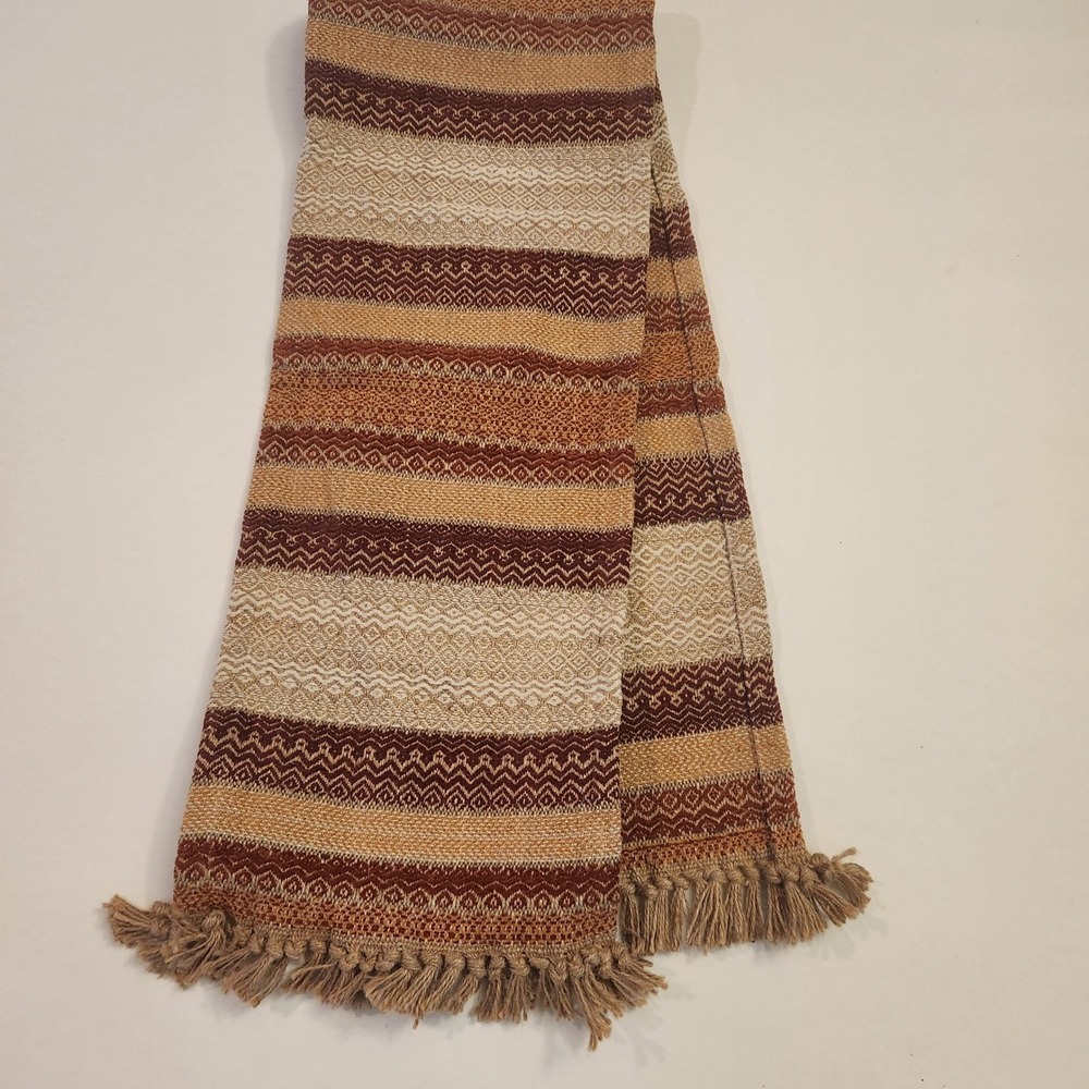 Food Network Woven Table Runner Jute Cotton Striped Boho Fringe Multi 13x76